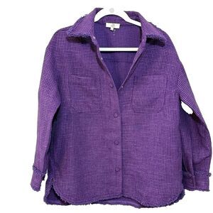 Entro Boutique Women's Purple Woven Snap Front Oversized Shacket,‎ Size L